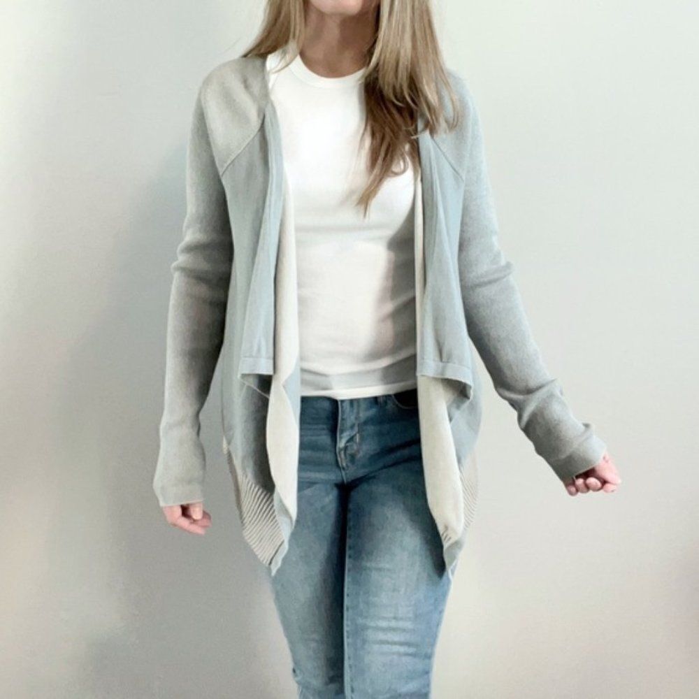 CABI Pocket Cardigan Waterfall Lapel Gray M #5132 EUC